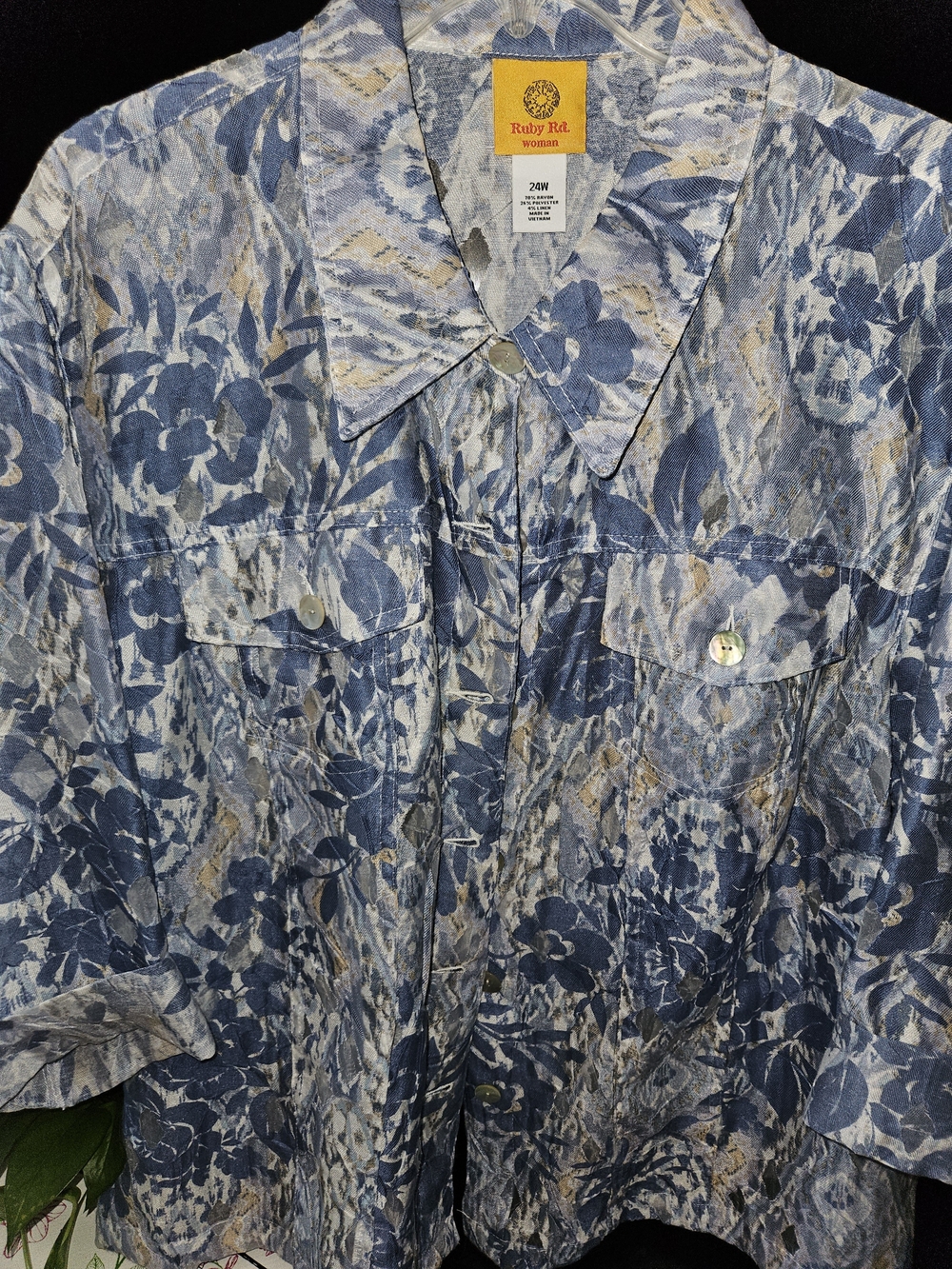 Ruby Rd. Blue and Cream Floral Lightweight Shirt Jacket